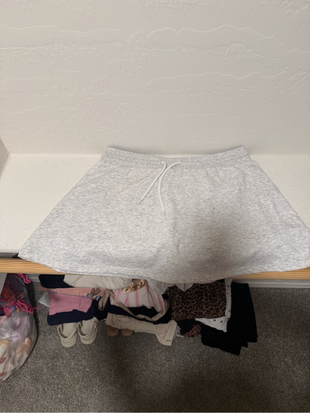 Light Gray Women's Skirt with Drawstring Waist and shorts